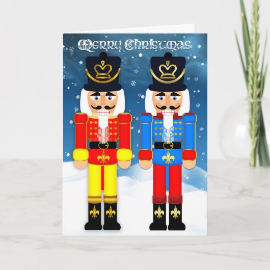 Het Soldeersel van de notekraker in Blauw en Rood Feestdagen Kaart (Voorkant)