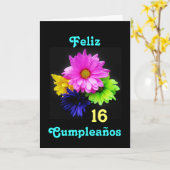 Het Spaans: 16 anos! Het Neon van Margaritas - Kaart (Gele Bloem)