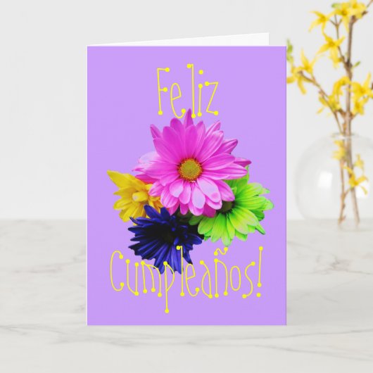 Het Spaans: Cumpleanos! margaritas neon Kaart (Gele Bloem)