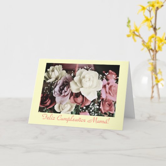 Het Spaans: De mamá-verjaardag van Cumpleaños/ Kaart (Gele Bloem)
