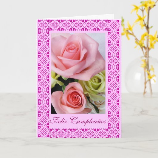 Het Spaans: Feliz Cumpleanos Kaart (Gele Bloem)