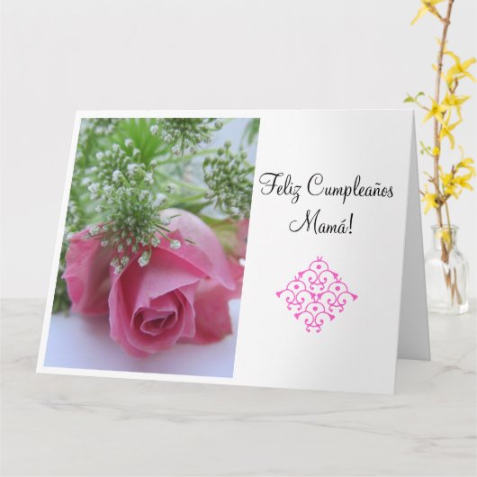 Het Spaans: Feliz Cumpleanos Mamá! Grande Kaart (Gele Bloem)