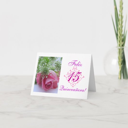 Het Spaans: Quinceañera- rosa Kaart (Voorkant)