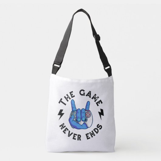 Het spel eindigt nooit crossbody tas (Voorkant)