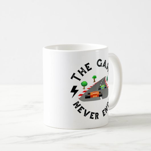 Het spel eindigt nooit koffiemok (Voorkant rechts)