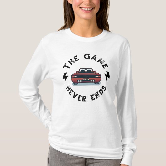 Het spel eindigt nooit t-shirt (Voorkant)