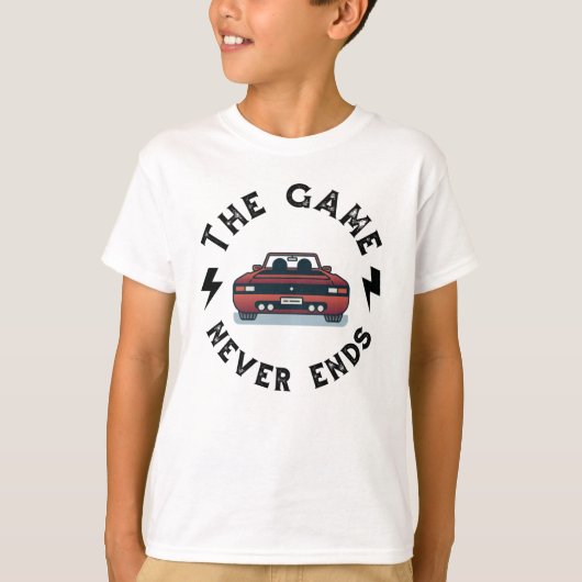 Het spel eindigt nooit t-shirt (Voorkant)