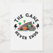 Het spel eindigt nooit voedselcontainer etiket (Enkel label)