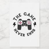 Het spel eindigt nooit voedselcontainer etiket (Enkel label)