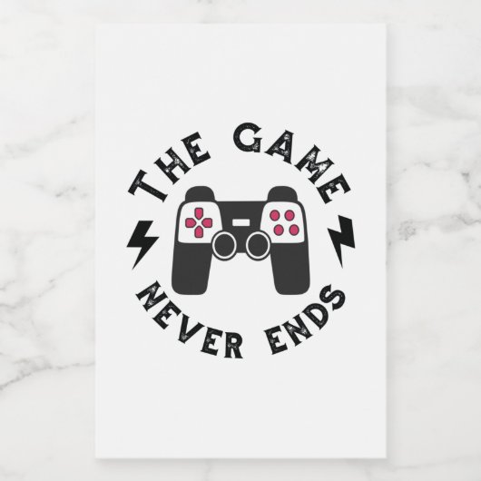 Het spel eindigt nooit voedselcontainer etiket (Enkel label)