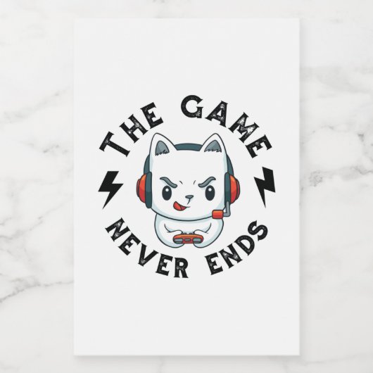 Het spel eindigt nooit voedselcontainer etiket (Enkel label)