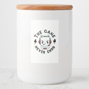 Het spel eindigt nooit voedselcontainer etiket