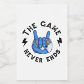 Het spel eindigt nooit voedselcontainer etiket (Enkel label)