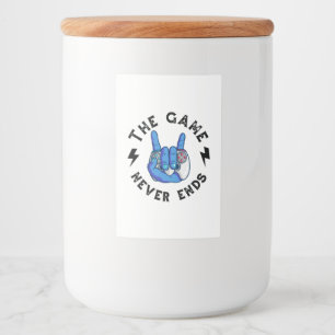 Het spel eindigt nooit voedselcontainer etiket