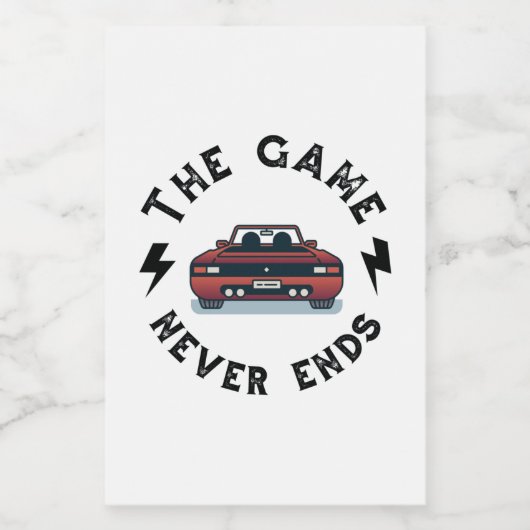 Het spel eindigt nooit voedselcontainer etiket (Enkel label)