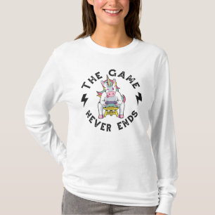 Het spel eindigt nooit voor eenhoorns t-shirt