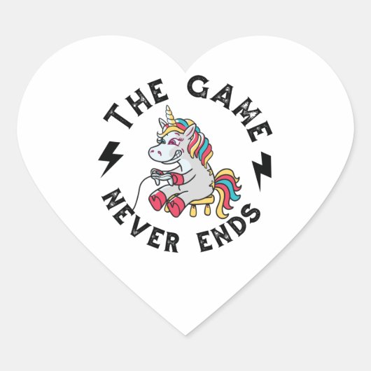 Het spel eindigt nooit voor Unicorns Hart Sticker (Voorkant)