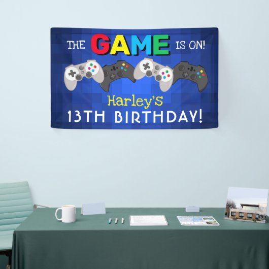 Het spel is aan! | Video Game Birthday Spandoek (Beurs)