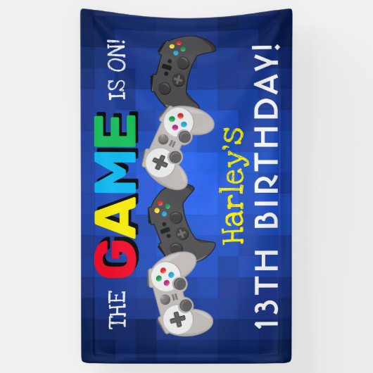Het spel is aan! | Video Game Birthday Spandoek (Verticaal)