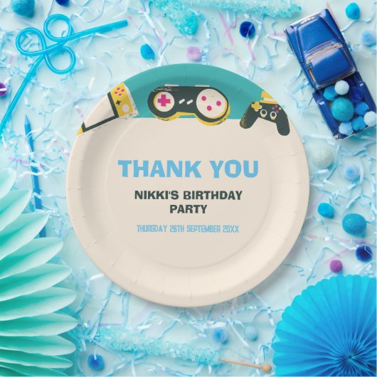 Het spel Tijd Kinder Gepersonaliseerde Gaming Birt Papieren Bordje (Feest)