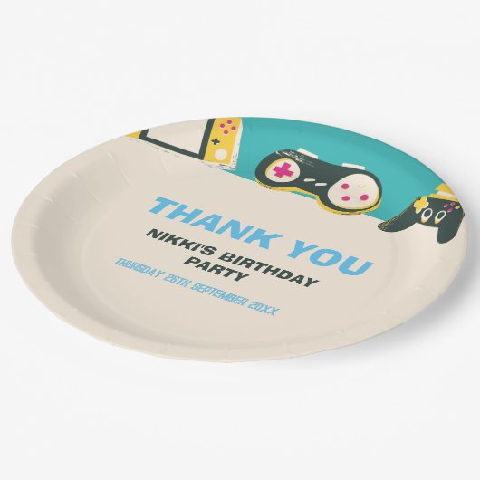 Het spel Tijd Kinder Gepersonaliseerde Gaming Birt Papieren Bordje (Gekanteld)