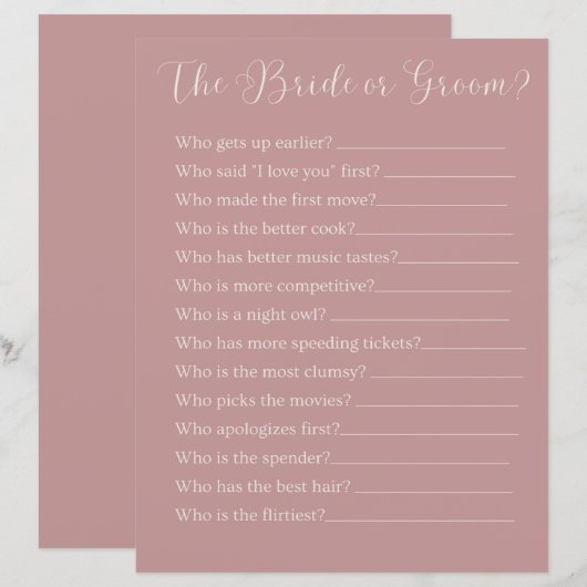 het spel van de bruid of de groom (Voorkant / Achterkant)