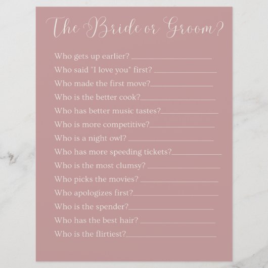 het spel van de bruid of de groom (Voorkant)