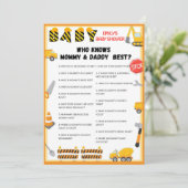 Het spel van het Baby shower van de bouw - editabl Kaart (Staand voorkant)