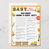 Het spel van het Baby shower van de bouw - editabl Kaart (Voorkant / Achterkant)