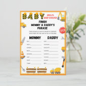 Het spel van het Baby shower van de bouw - editabl Kaart (Staand voorkant)