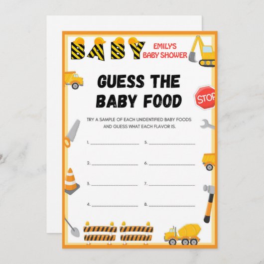 Het spel van het Baby shower van de bouw - editabl Kaart (Voorkant / Achterkant)