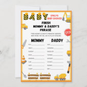 Het spel van het Baby shower van de bouw - editabl Kaart (Voorkant)