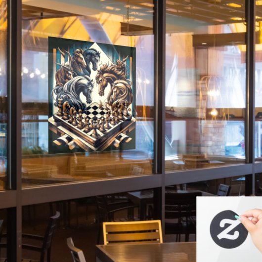 Het spel van ridders - schaken ontmoet fantasie raamsticker (Restaurant Raam)