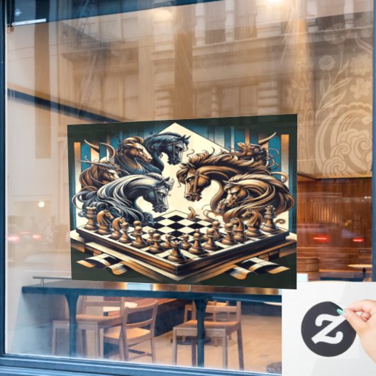 Het spel van ridders - schaken ontmoet fantasie raamsticker (Cafe Raam)