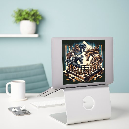 Het spel van ridders - schaken ontmoet fantasie sticker (Laptop op bureau)