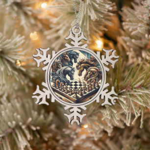 Het spel van ridders - schaken ontmoet fantasie tin sneeuwvlok ornament