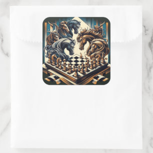 Het spel van ridders - schaken ontmoet fantasie vierkante sticker