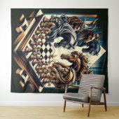 Het spel van ridders - schaken ontmoet fantasie wandkleed (In Situ (horizontaal))