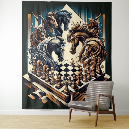 Het spel van ridders - schaken ontmoet fantasie wandkleed (In situ)