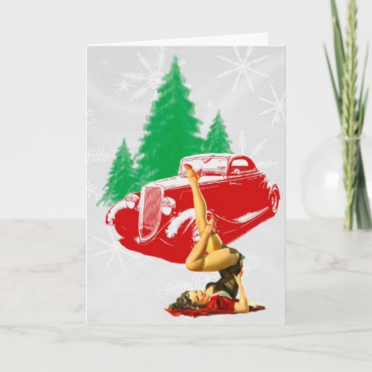 Het speld-Omhooggaande Meisje van Kerstmis en Feestdagen Kaart (Voorkant)