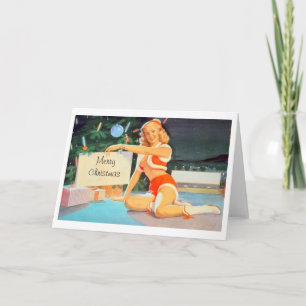 Het speld-Omhooggaande Meisje van Kerstmis onder Feestdagen Kaart