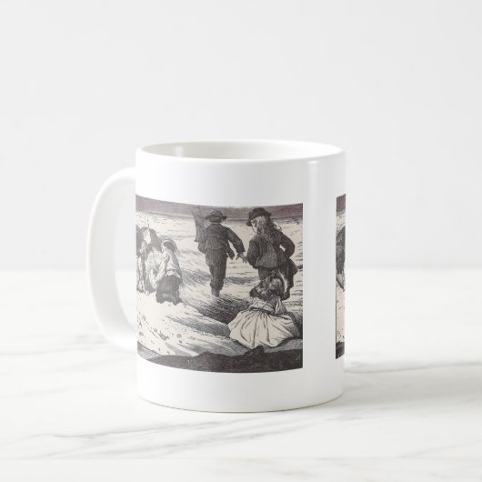 Het spelen bij het strand koffiemok (Voorkant links)