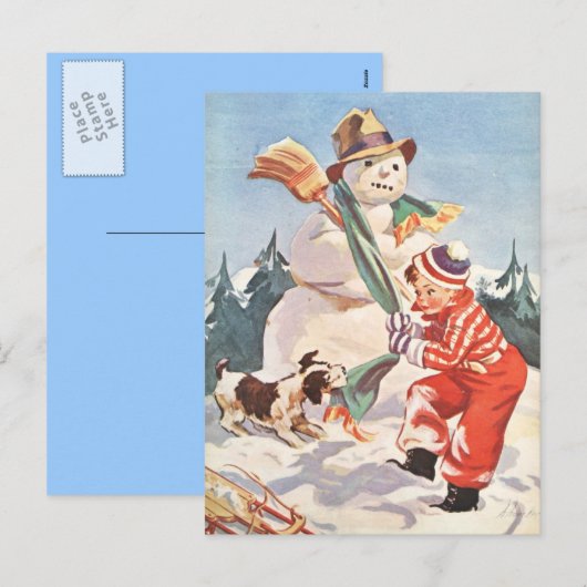 Het spelen in de sneeuw feestdagenkaart (Voorkant / Achterkant)