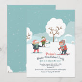 Het spelen in de sneeuwdaguitnodiging kaart (Voorkant / Achterkant)