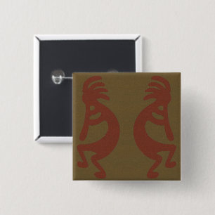 Het Spelen Kokopelli Cijfer - Rood op Groen Vierkante Button 5,1 Cm