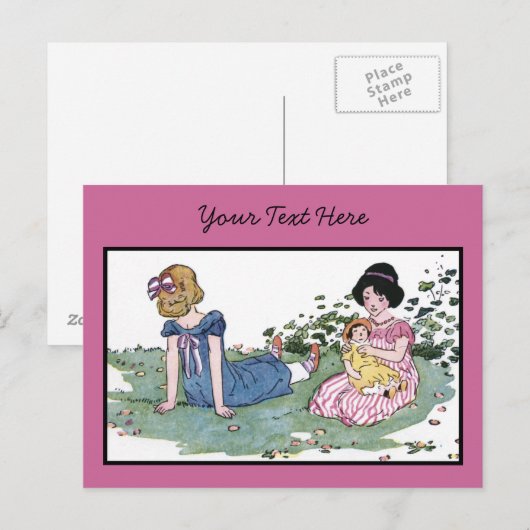 Het spelen met de Doll Briefkaart (Voorkant / Achterkant)