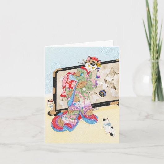 Het spelen met Katten Ukiyoe Notecard Moussart Kaart (Voorkant)
