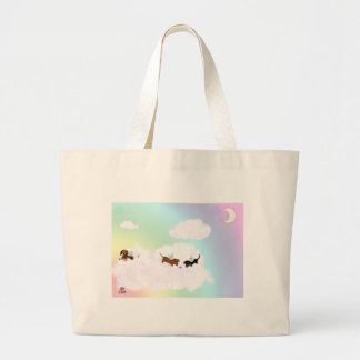 Het spelen over de regenboogbrug grote tote bag