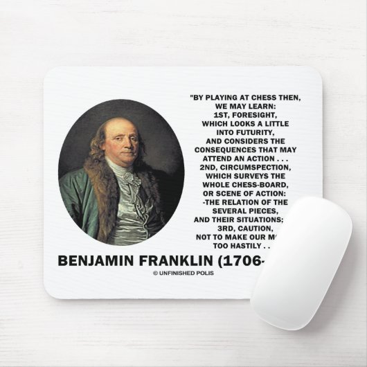 Het spelen van Chess Caution Benjamin Franklin Quo Muismat (Met muis)