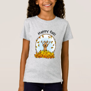 Het Spelen van de hond in een Tegel van de Bladere T-shirt